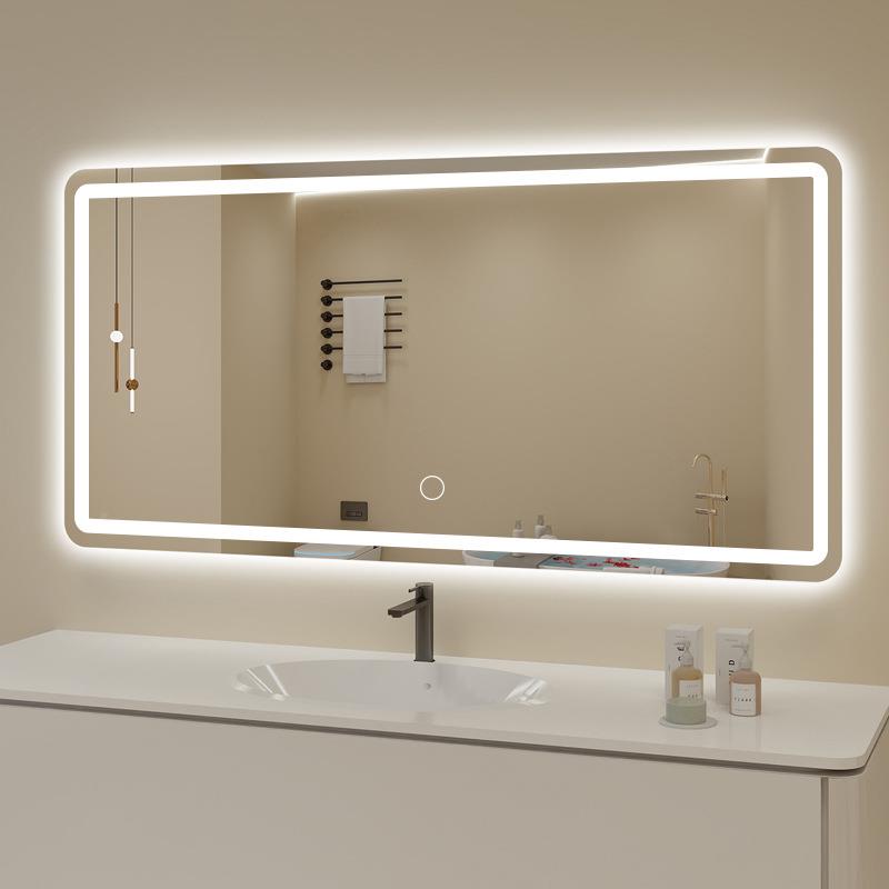 方形l镜子TUQ挂智能浴室镜卫墙生间带灯ed触摸挂屏感应除雾发光壁