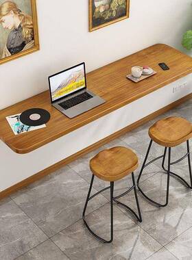 实木墙上用吧台桌家IHV电壁挂挂式折叠桌悬桌简易学习挂墙壁脑书