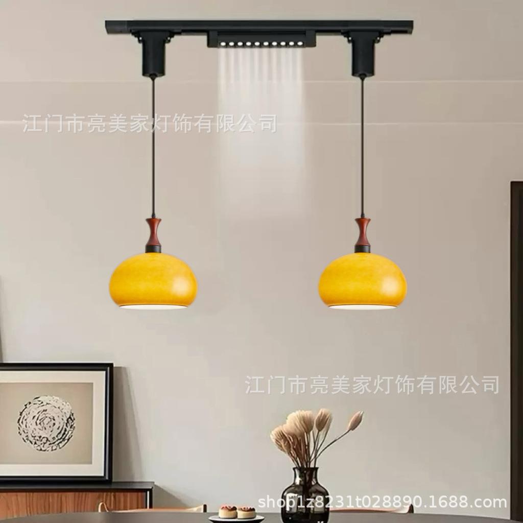 灯古风290餐厅风扇灯轨道吊移动调节复古中胡可桃木色岛台吧台餐图片