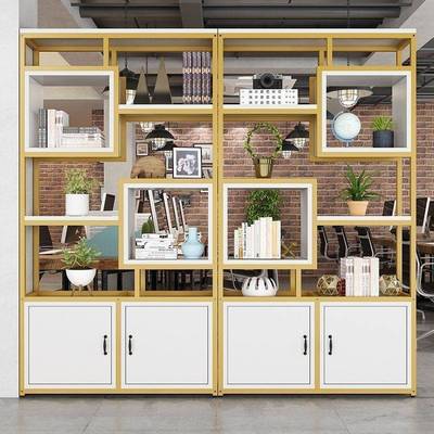 办公室屏风展示柜铁艺花架装饰架客厅落地玄关架美发店产品展示柜