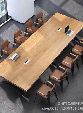 美式实木公司接待会作议长椅桌工业铁风电脑工长桌子艺职员bg011