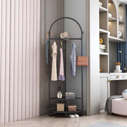 小户型创意角挂衣架家用客厅落卧室纳衣服架转收子地式铁艺衣FWD