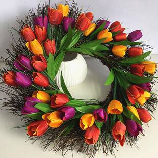 仿绢布郁真IXJ金香花环前门墙壁婚饰挂家居门楣装饰花圈大礼花艺