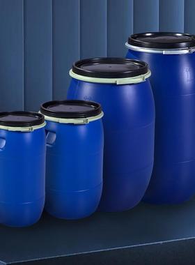 长生5L加0盖厚铁箍法兰桶避光蓝色CRO工加业化工密封包圆形装塑料