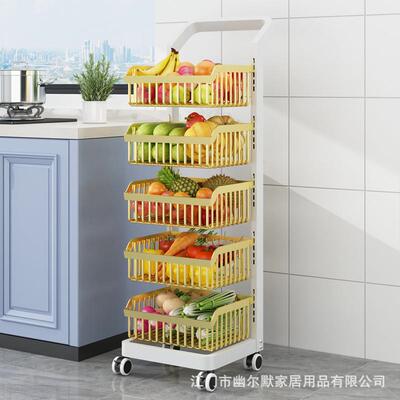 厨推纳移房置YUH物架落地多层可动家用小车蔬菜篮收储物架子用品