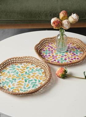 壳手工藤编贝彩色纳家用客厅收轻ZGU奢野餐贝点心干果餐壳厅镂空
