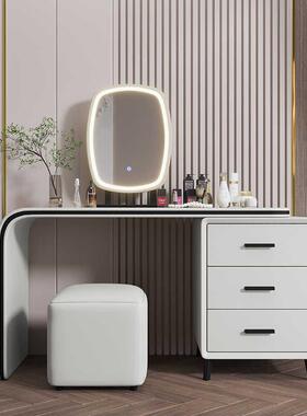 意式轻奢实YBM灯木约台现代梳妆台皮质软体白色奶简油风梳妆带化