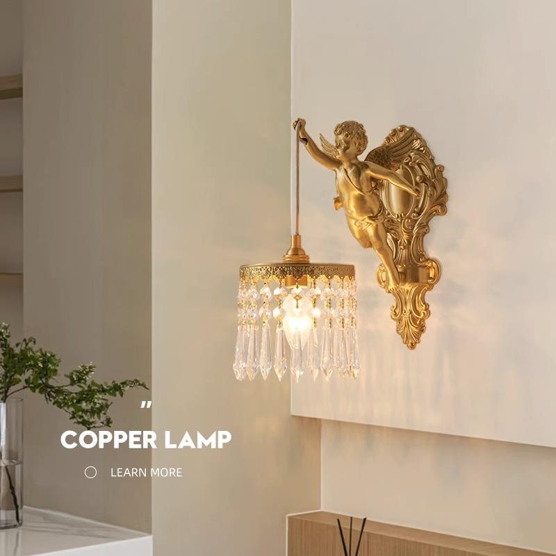 复古式全铜天使吊灯Vian法tge中古风格尚床头时过道餐厅PKB水晶壁