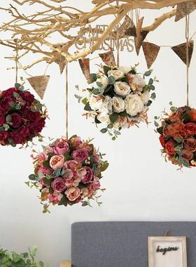 新AL643412仿绣球牡丹花球婚庆室内装饰商场外摄影景假花绢品点花