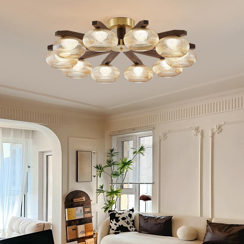 复古客式厅灯304胡桃实木厅中古大黑客卧室吸顶灯中国潮灯具智能