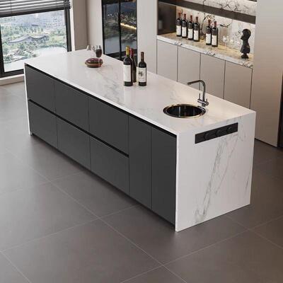 平岛台餐桌一体轻奢家用多开放式厨房00倒台顿岩齐板功沃能吧台可