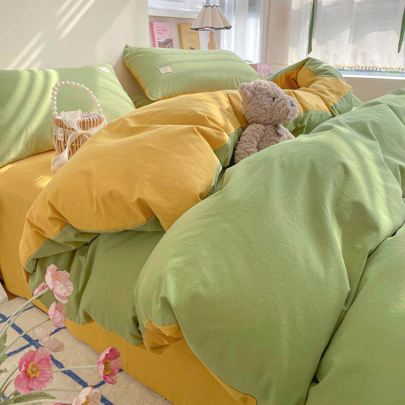 包邮水件洗棉纯棉床上四件套全简约男棉床品宿EJS舍床单三套格被