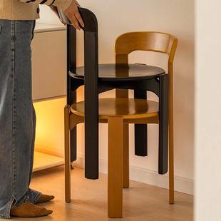 中复古可折叠放实木餐桌椅小户型轻奢高级感法式风家用收纳圆凳子