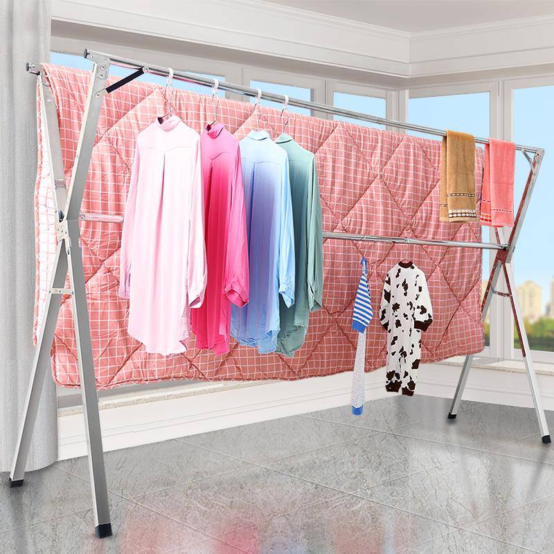 晾衣架落地折叠晒衣架晾衣杆伸缩挂衣架不锈钢x型阳台室内双杆式