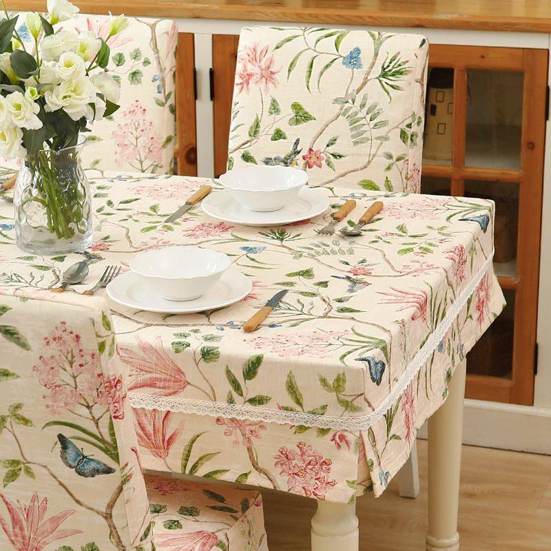 美式花鸟餐桌布台布圆方桌套椅套装家用盖布布艺现代简约可定制
