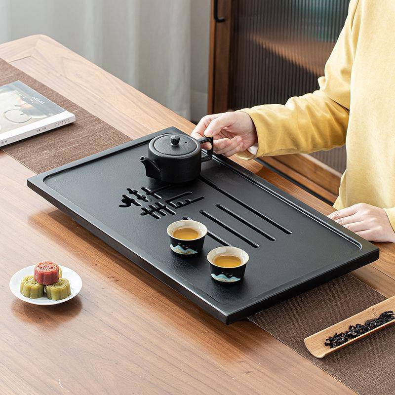 乌金石茶盘中式功夫茶具套装家用大号覆古客厅办公室泡茶桌上茶盘
