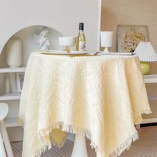 法式ins风复古桌布米色蕾丝床头柜轻奢书桌台布圆桌茶几餐桌盖布