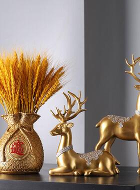 创意大麦鹿饰品吸引财富，鹿客厅酒柜装饰，办公室工艺品装饰品