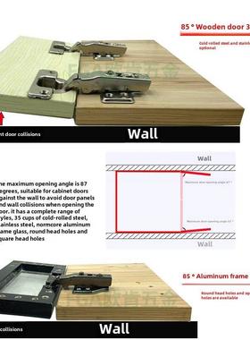 85度铰炼，壁挂式专用防撞铰炼，两级缓冲力，Normcore铝框玻璃门