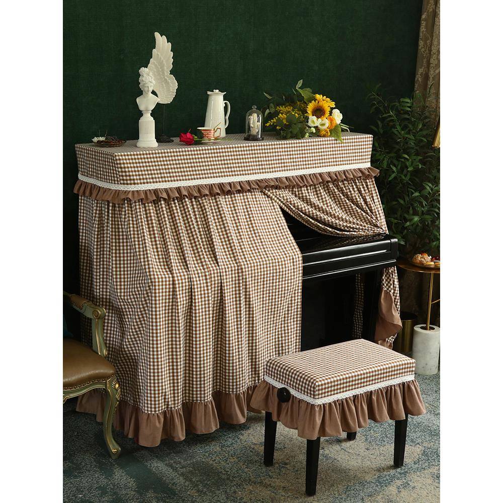 钢琴罩半罩美式全罩面料田园英伦格纹钢琴凳罩防尘罩样板房可定制