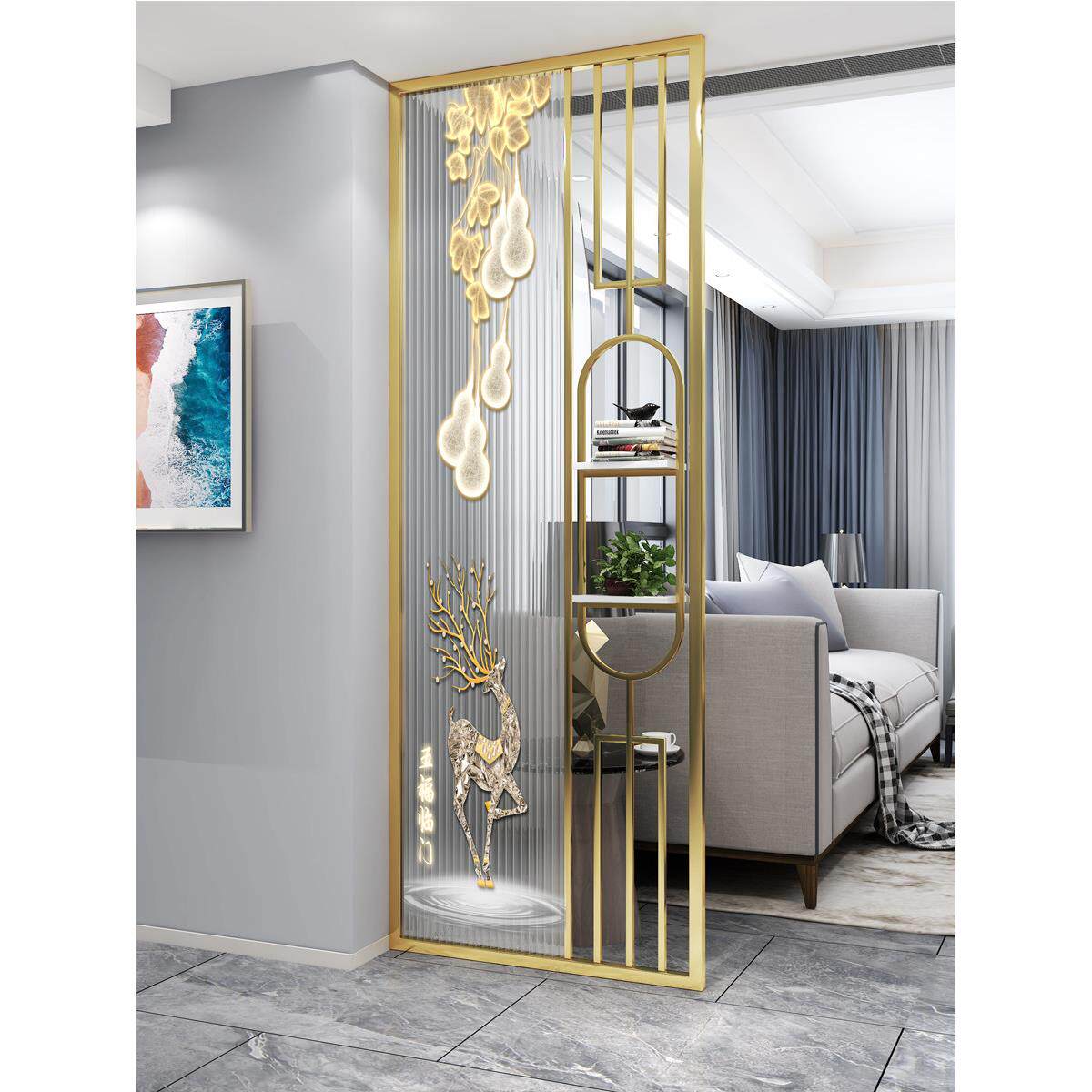 艺术长虹玻璃屏风新中国风可达豪华现代客厅门厅装修浴室洗漱隔断