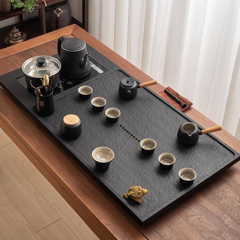 天然乌金石茶盘茶盘全自动烧水电器一体茶具套装石头茶台简约家