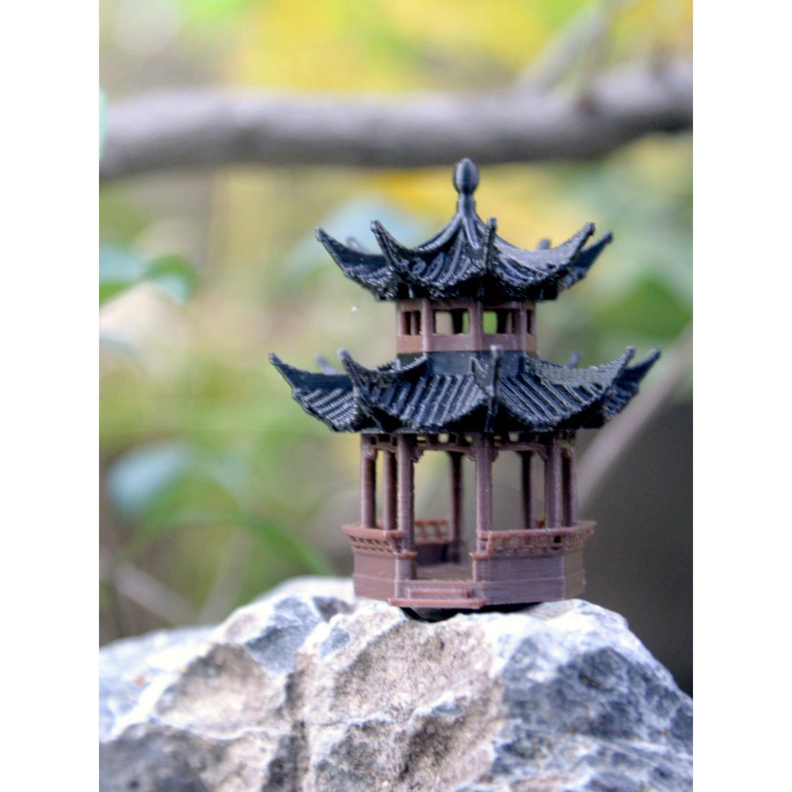 古建摆件双层八角凉亭中式摆件微景观水陆缸3D打印盆景假山装饰