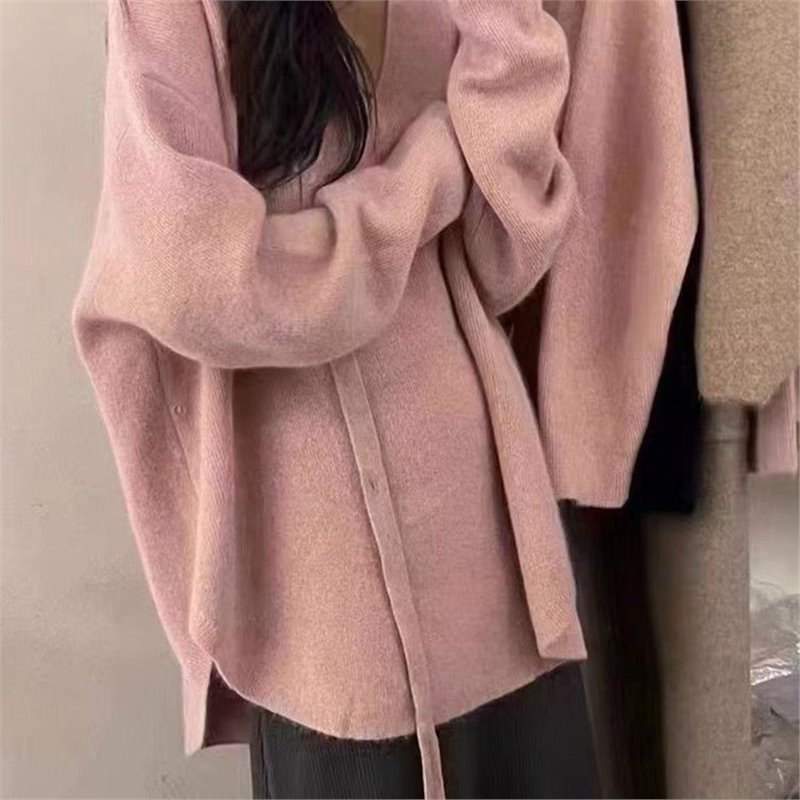 大码胖mm韩系温柔慵懒风宽松针织衫女秋冬高级感毛衣打底外套上衣