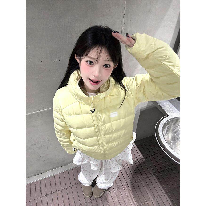 淡黄色连帽排骨羽绒棉服女款2025新款冬季保暖洋气轻薄小棉袄外套