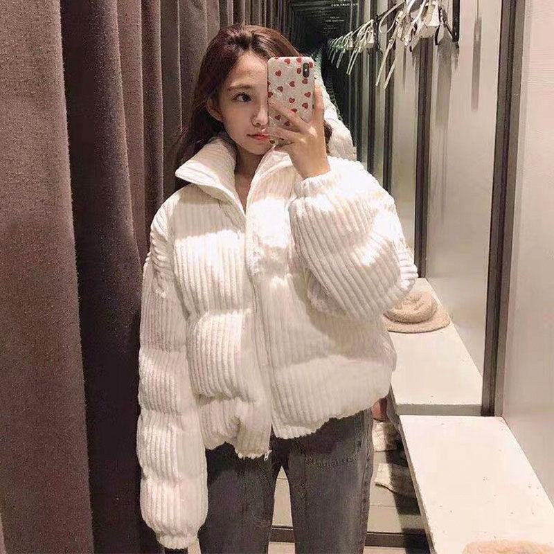 灯芯绒羽绒服女冬季小个子外套2025新款短款棉服修身韩版轻薄立领