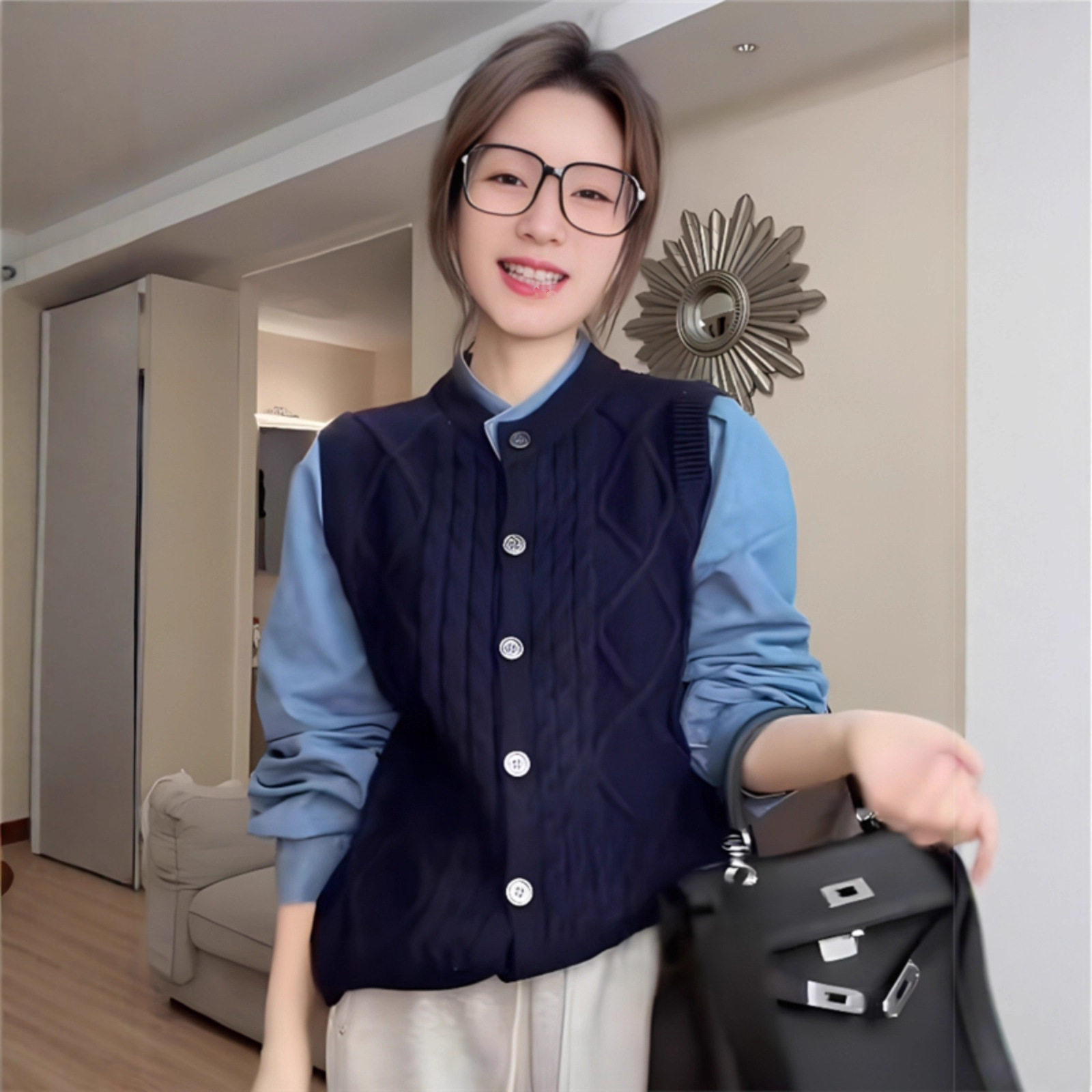 假两件撞色毛衣女款2025