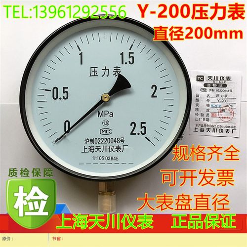 上海天川压力表仪表 Y-200 0-1.6mpa m20x1.5 表盘直径200mm锅炉