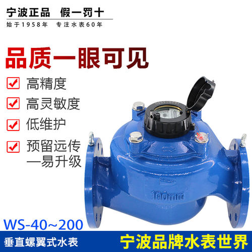 宁波品牌宽量程高灵敏度高精度垂直螺翼液封法兰水表WS-40-200F