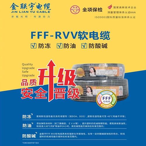 金联宇电缆FFF-RVV2芯/3芯*1平方纯铜防冻防油防酸碱软护套线国标