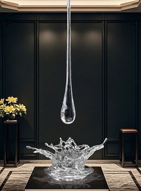 别墅酒店会所大堂透明树脂水花雕塑摆F件售楼处大厅天花板水滴吊