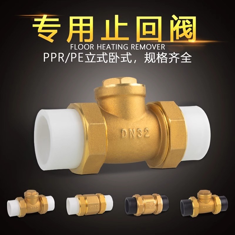 4/6分热熔止回阀卧立式20/25PP双活接自来水管表V单向阀回流全铜