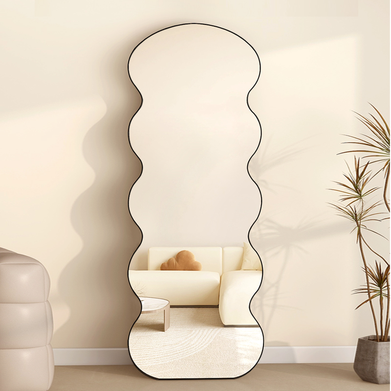 网红波浪全身镜家用镜子女v生卧室试衣镜穿衣镜异形is风落地镜