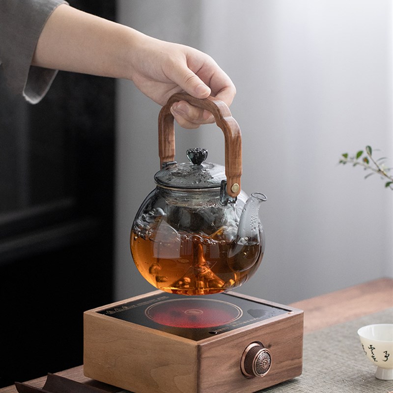 胡桃木电陶炉煮茶器耐高温玻璃提梁侧把壶家用蒸煮一体Y大小烧水