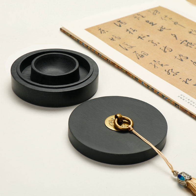 双圈保湿防蒸发不干墨火锅砚台 原石毛笔墨水书法专用带盖墨盒U墨