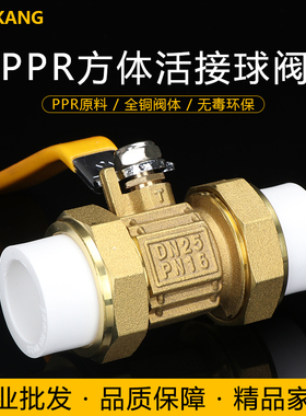 黄铜ppr阀门ppr双活接方体铜球阀内丝外丝ppr双活结球阀热熔阀门