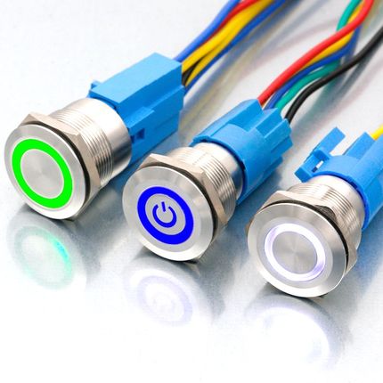 22mm不锈钢金属按钮开关环形LED带灯12V防水自锁汽车改装启动24V