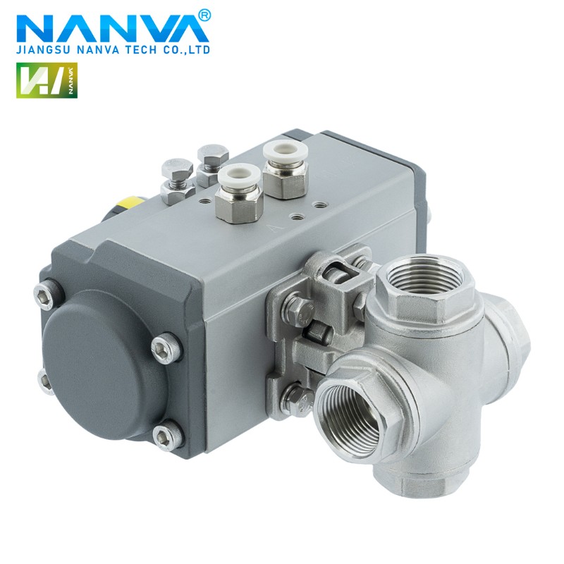 不锈钢304浮动球球阀气动四通丝扣内螺纹球阀Q616F-16P双L流向