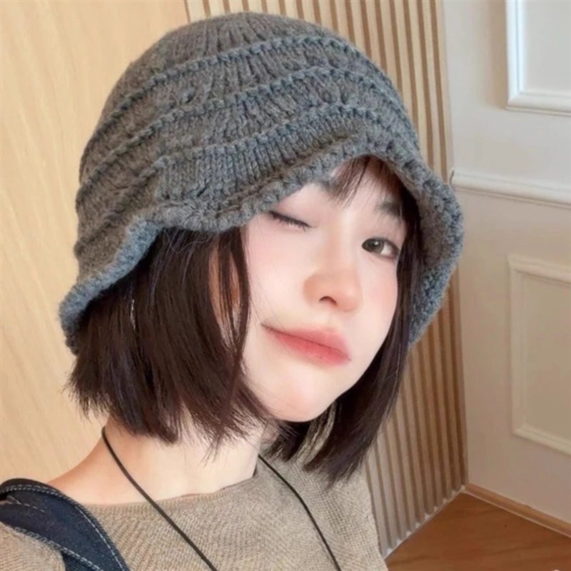 2025新款韩版针织渔夫帽子女款秋冬季显脸小包头冷帽花边毛线帽潮