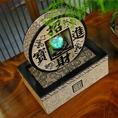 中式桌面流水摆件l办公室前台招财进宝水晶球装饰水景客厅书房摆
