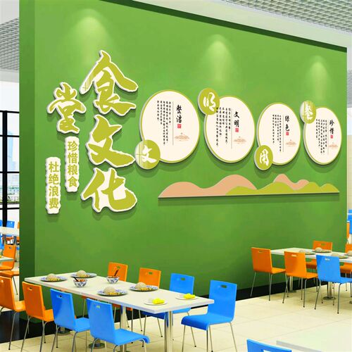 食堂文化墙面贴纸员工餐厅背景挂C画珍惜节约粮食宣传标语装饰布