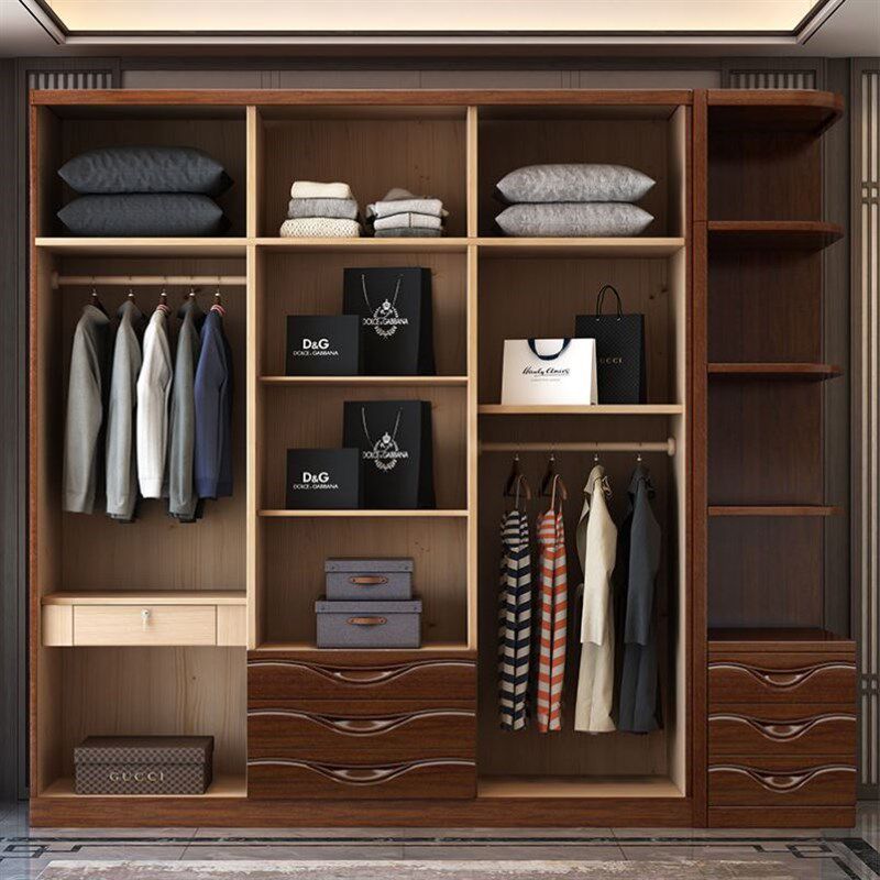 胡桃木衣柜原木纯木全实木推拉门家D用卧室大容量耐用现代简约中