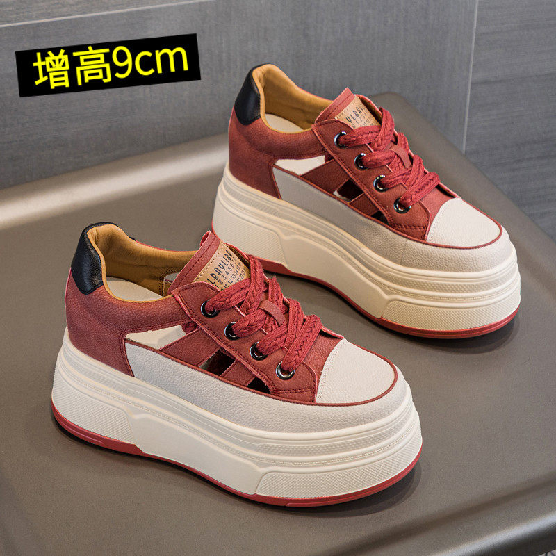 松糕鞋厚底女凉鞋夏2023新款鞋子小个子显高镂空内增高女鞋小白鞋