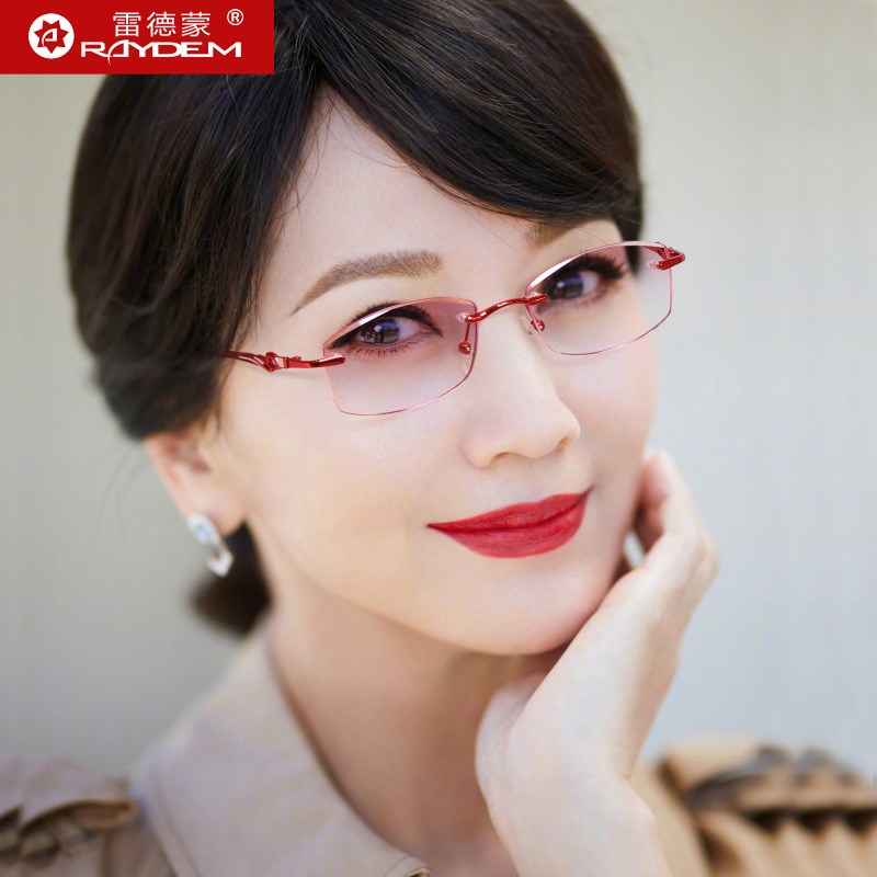 切边无边框老花眼镜女款时尚显年轻超轻远视舒适防蓝光清老光镜