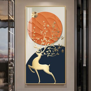 入户正对门玄关装饰画现代简约y竖款挂画客厅走廊过道尽头玄幻壁