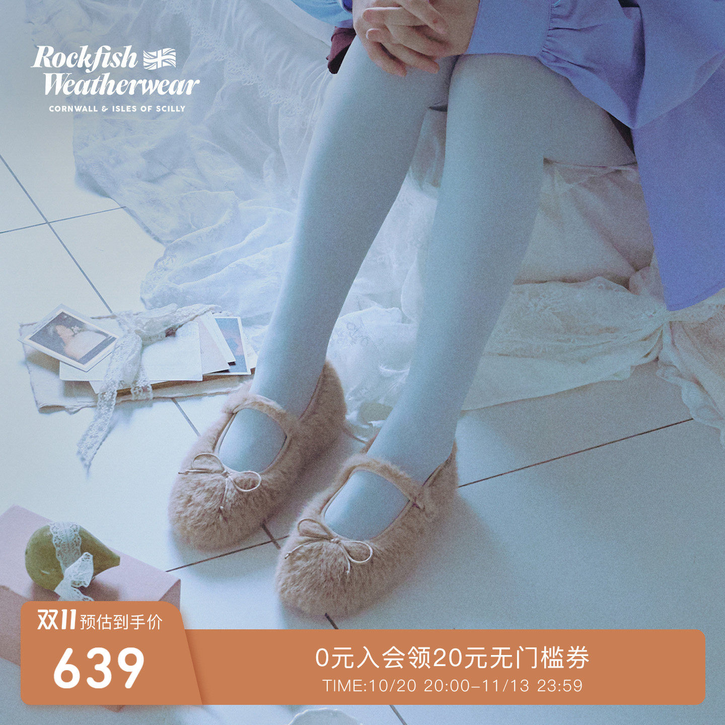 RockfishWeatherwear26秋冬新品蝴蝶结毛绒玛丽珍懒人毛毛鞋女鞋